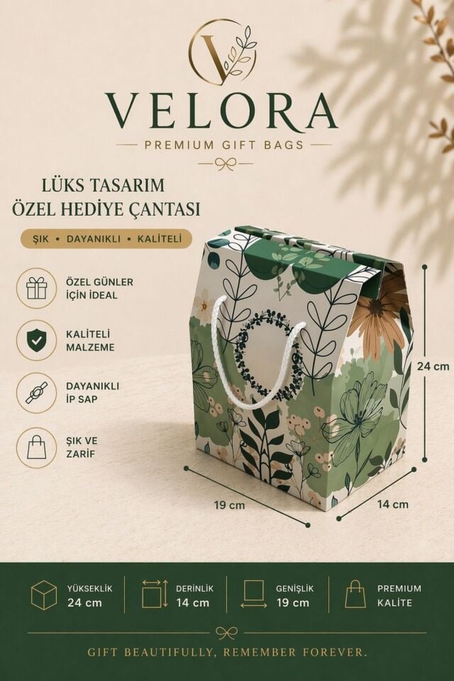 Velora 6'lı Premium Hediye Kutusu Hediyelik Karton Çanta Hediye Paketi 24x14x20cm