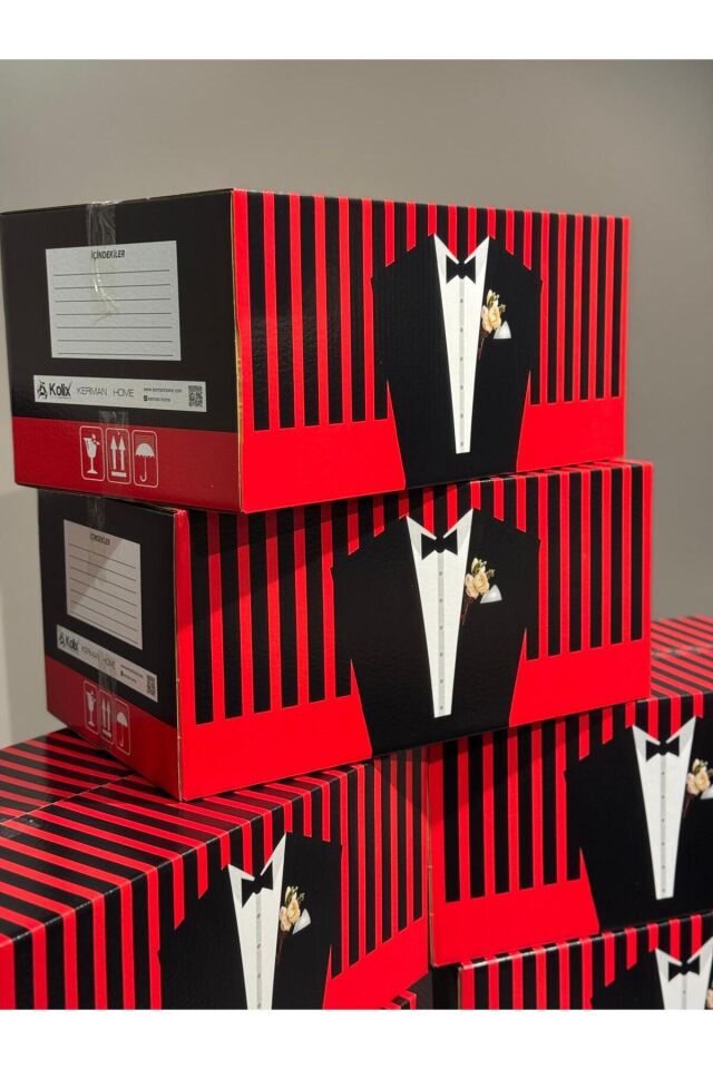 Smokin Desenli Kutu Nikah & Düğün 5 Li Hediye Gelin Kutusu Damat Kutusu Söz Kutusu