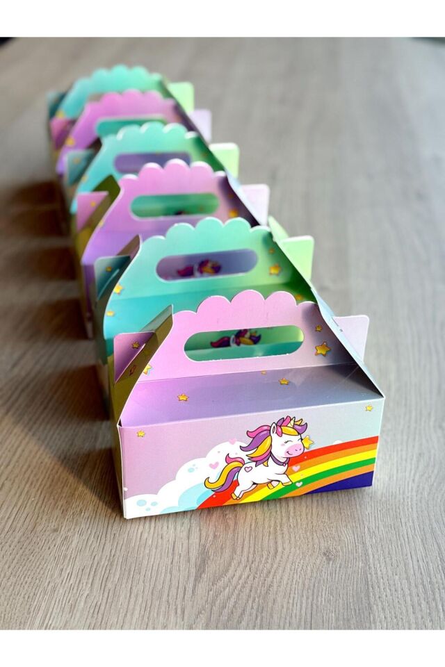 Unicorn Kutusu 25 'li El Tutmalı Çanta Doğum Günü Hediye Kutusu Pasta Kutusu
