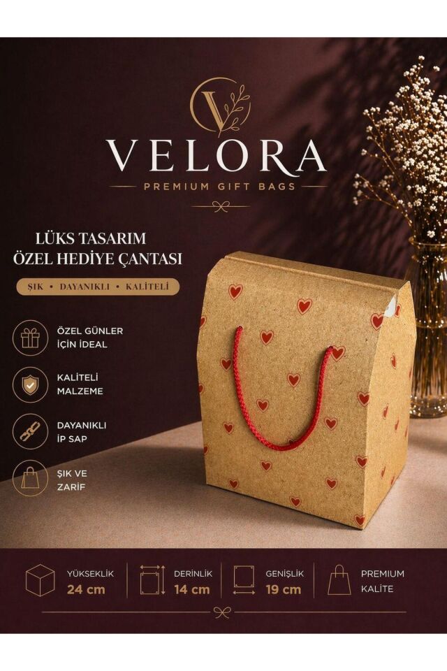 Velora Premium Karton Poşet Hediye Paketi Karton Çanta 24x14x20cm