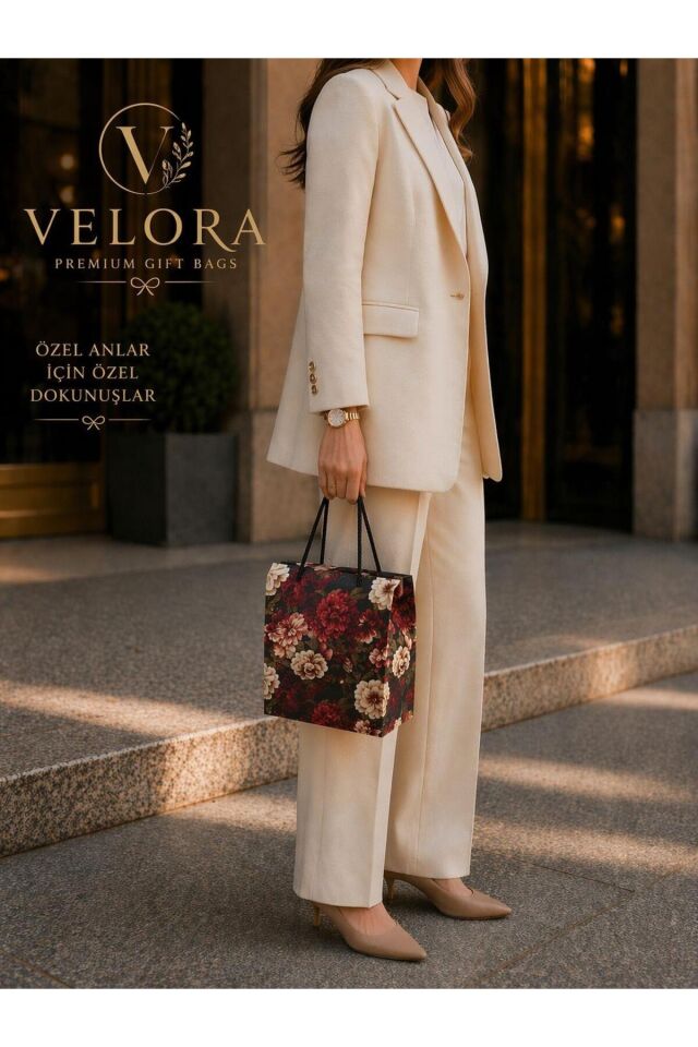 Velora 12'li Premium Karton Poşet Hediye Paketi Karton Çanta 24x14x20cm