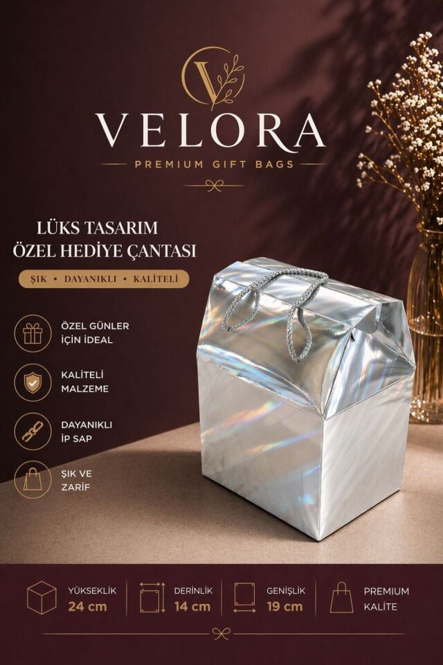 Velora 6'lı Premium Hediye Kutusu Hediyelik Çanta Hediye Paketi 24x14x20cm