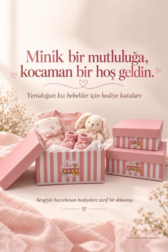 Pembe Çizgili Kız Bebek Taslama Hediye Kutusu 3'lü Set