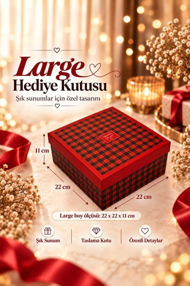 Kırmızı-Siyah İskoç Desenli 3'lü Dekoratif Hediye Kutusu Seti