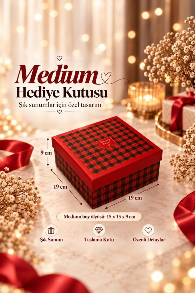 Kırmızı-Siyah İskoç Desenli 3'lü Dekoratif Hediye Kutusu Seti