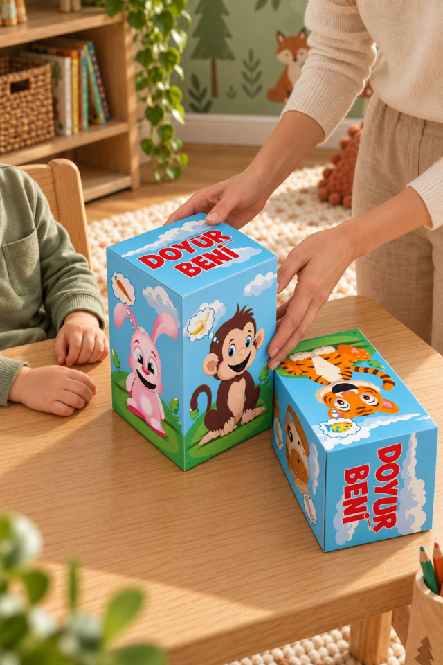 Doyur Beni Hayvanlar Kutu Seti Etkinlik Kutusu Oluklu Mukavva Eğitici Oyuncak SET Kutu
